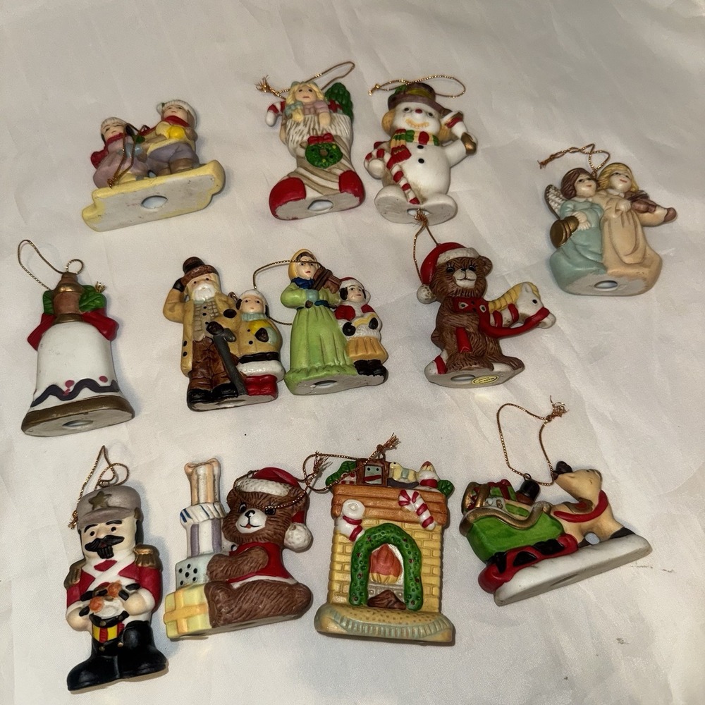 12 Various Vintage Ceramic‎ Christmas Ornaments